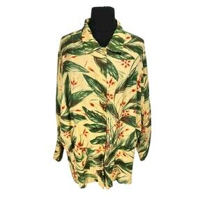 maggie barnes Women Button Up Tunic Top Plus Size 30W Floral Linen Blend 319A